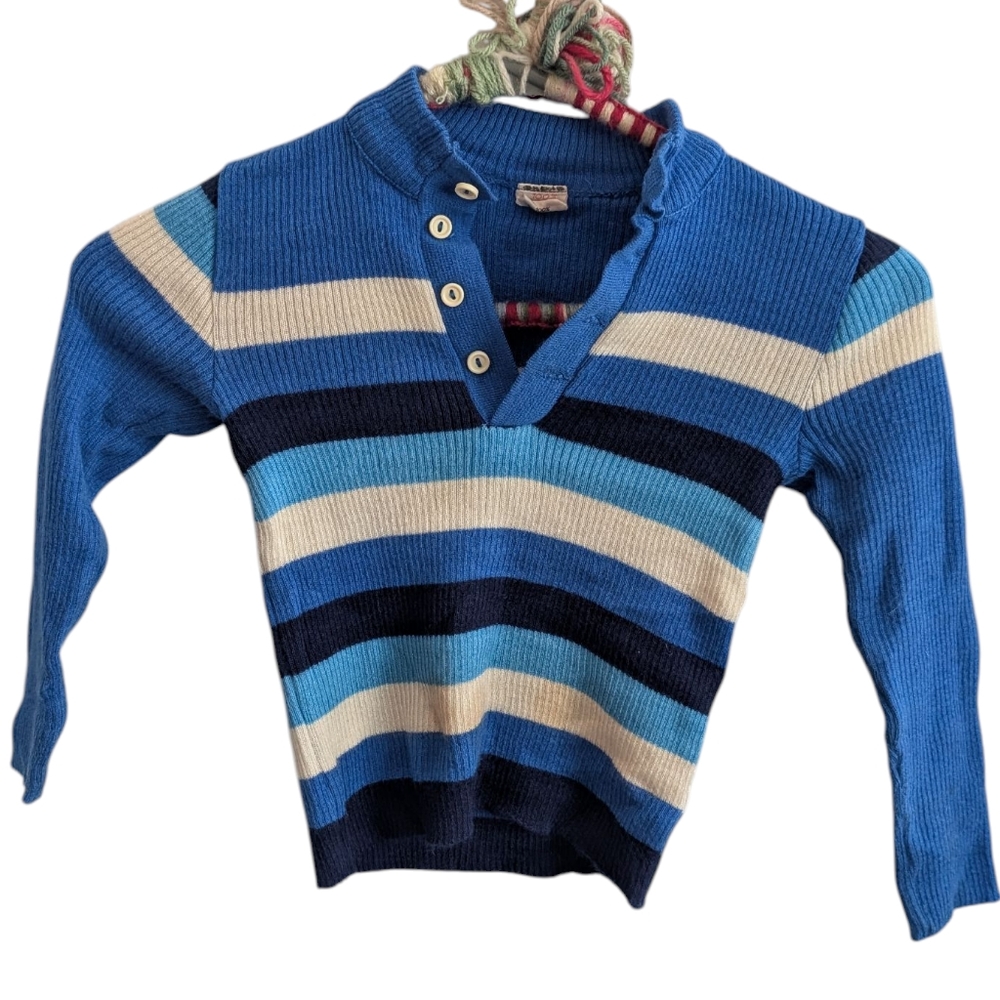 70s Vintage Blue‎ White Striped Knit Sweater